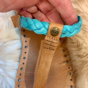 UGG Turquoise Braided Leather Flip Flops Size 9